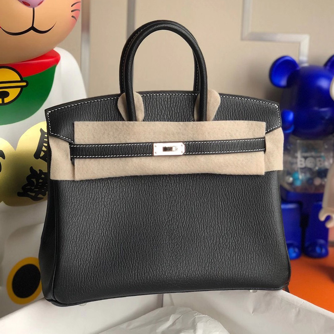 Hermes Birkin 25cm Chevre 山羊皮 89 Noir 黑色拼 9D Jaune Amber 琥珀黃 馬蹄印