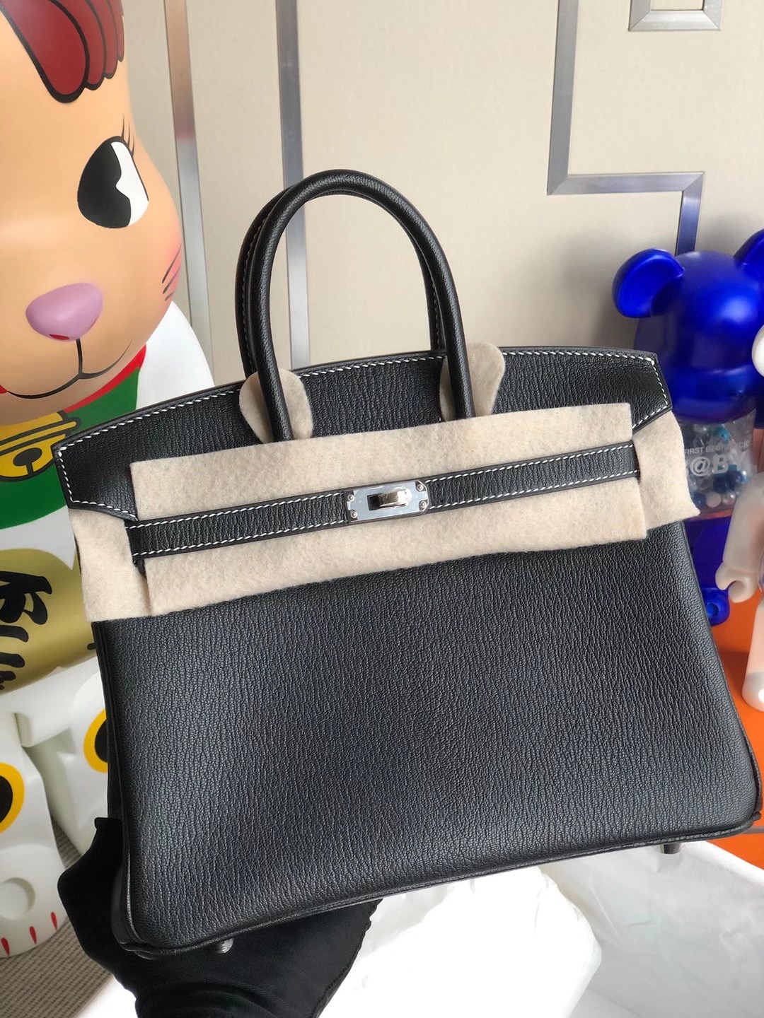 Hermes Birkin 25cm Chevre 山羊皮 89 Noir 黑色拼 9D Jaune Amber 琥珀黃 馬蹄印