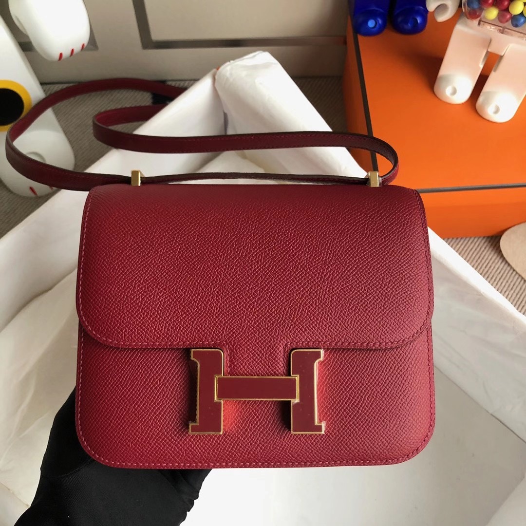 Hermes Mini Constance Epsom K1 Rouge Grenat 石榴紅拼T5 蜜桃粉 Rose Jaipur