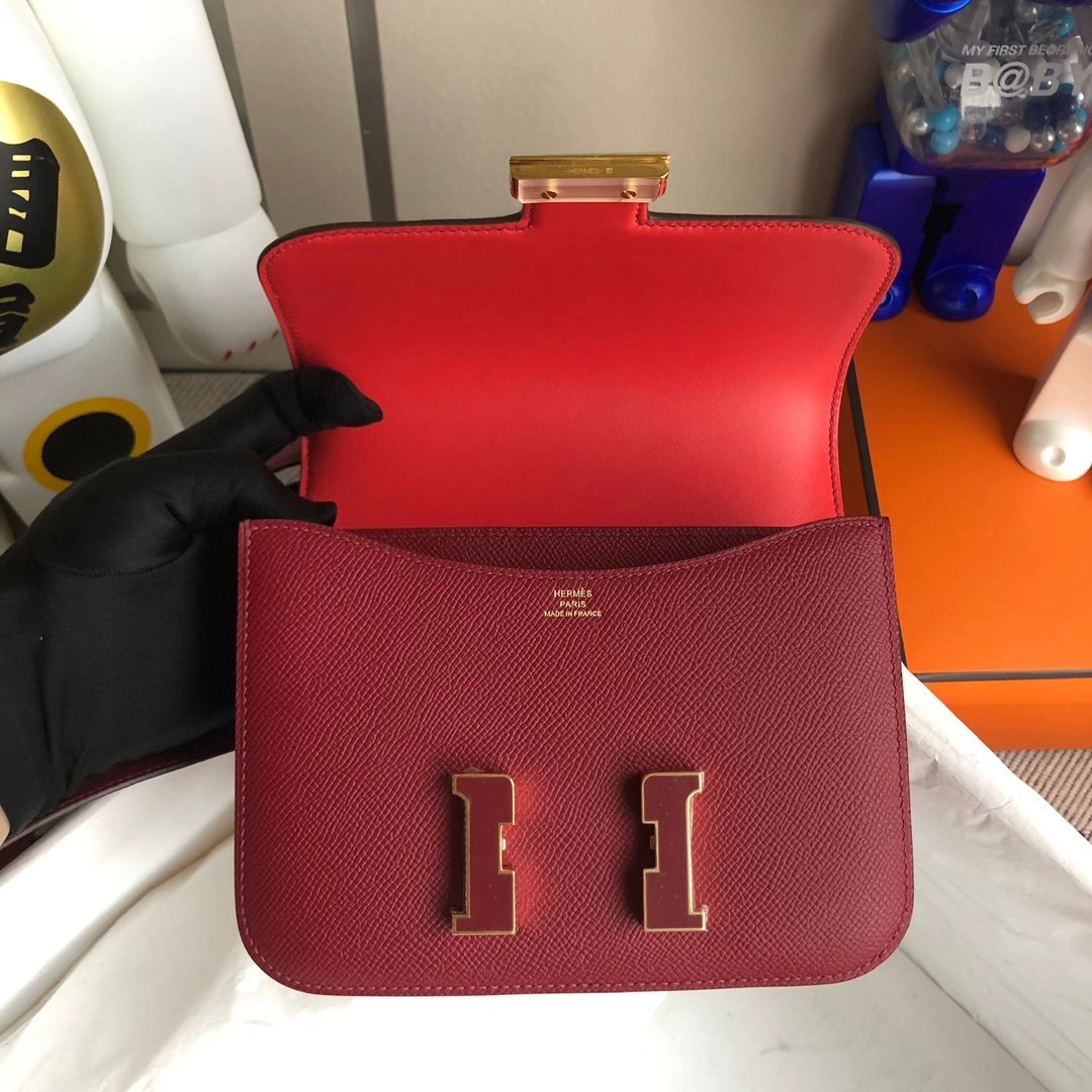 Hermes Mini Constance Epsom K1 Rouge Grenat 石榴紅拼T5 蜜桃粉 Rose Jaipur