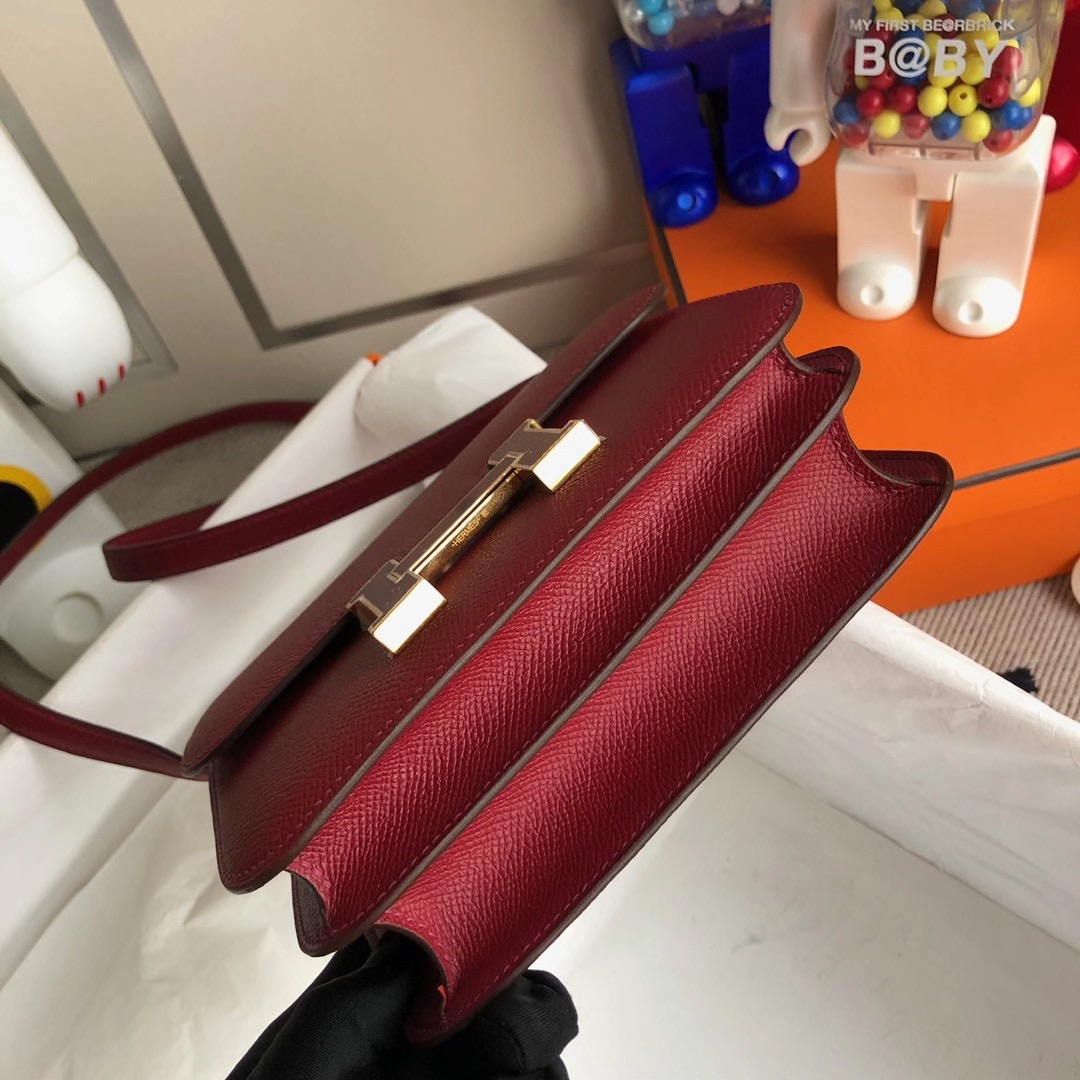 Hermes Mini Constance Epsom K1 Rouge Grenat 內拼T5 Rose Jaipur