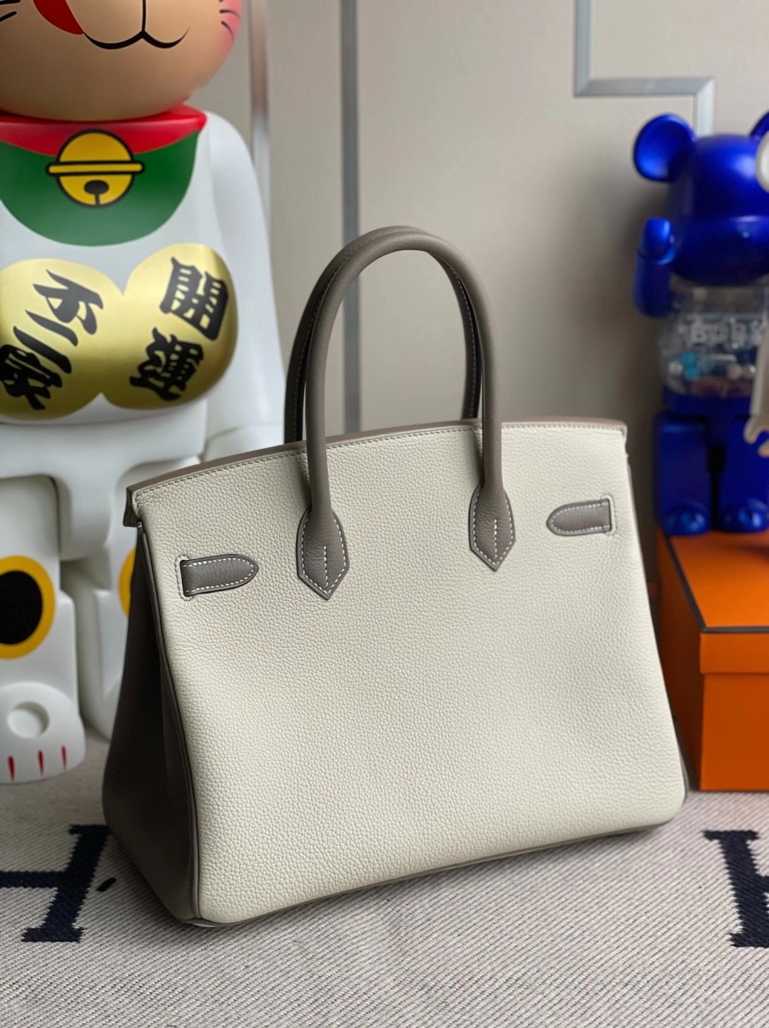 Hermes Birkin 30cm Togo 10 Craie 奶昔白 M8 Griss Asphalte 瀝青灰 拉絲銀扣