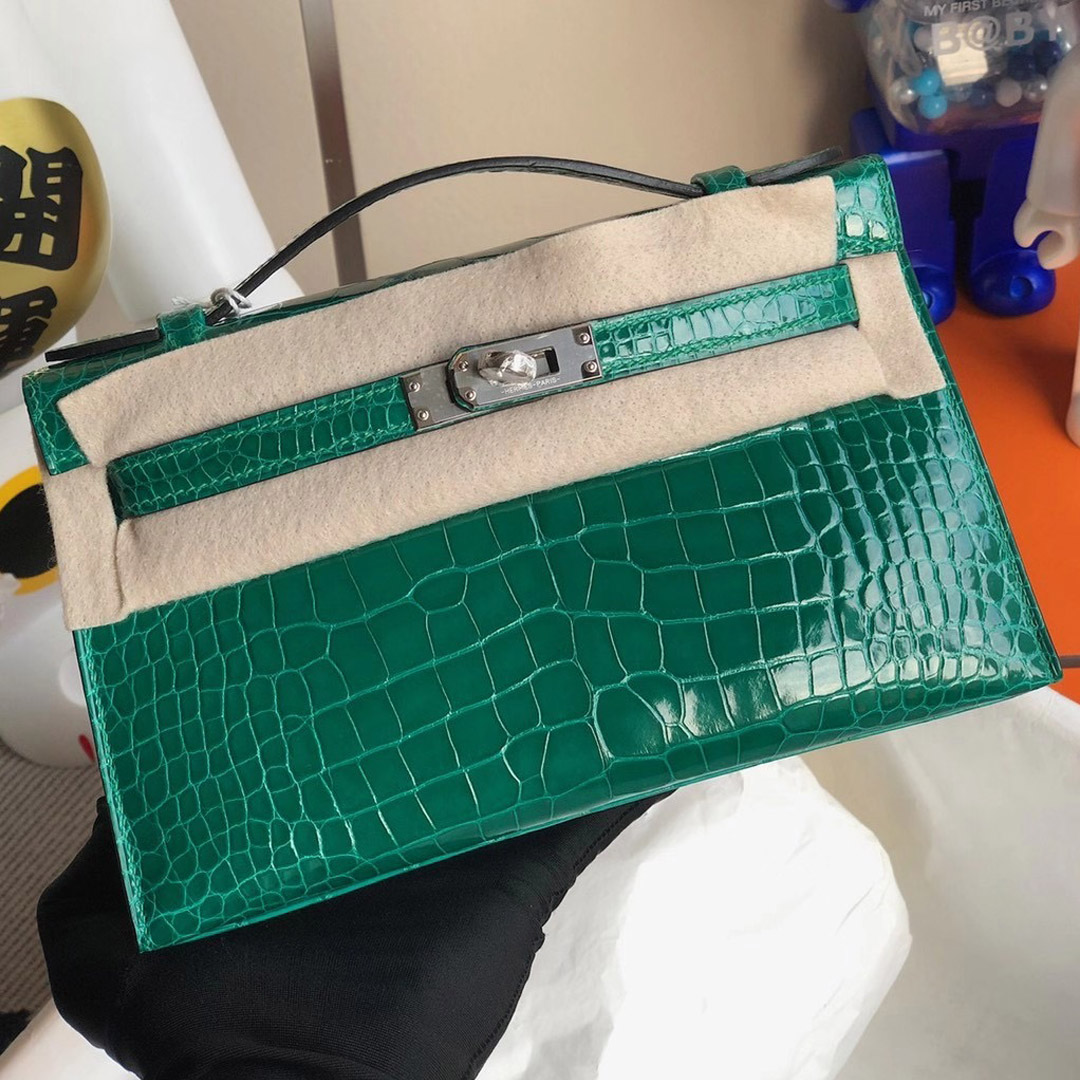 Hong Kong South Hermes MiniKelly Pochette 6Q Vert Emeraude Alligator Crocodile