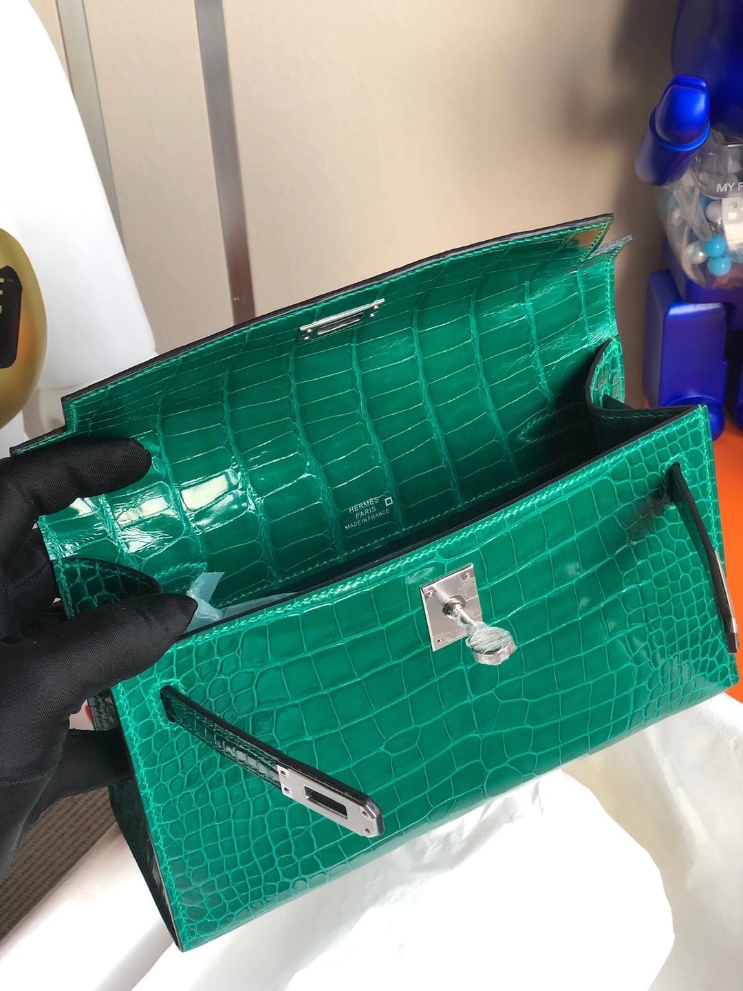 Hong Kong South Hermes MiniKelly Pochette 6Q Vert Emeraude Alligator Crocodile