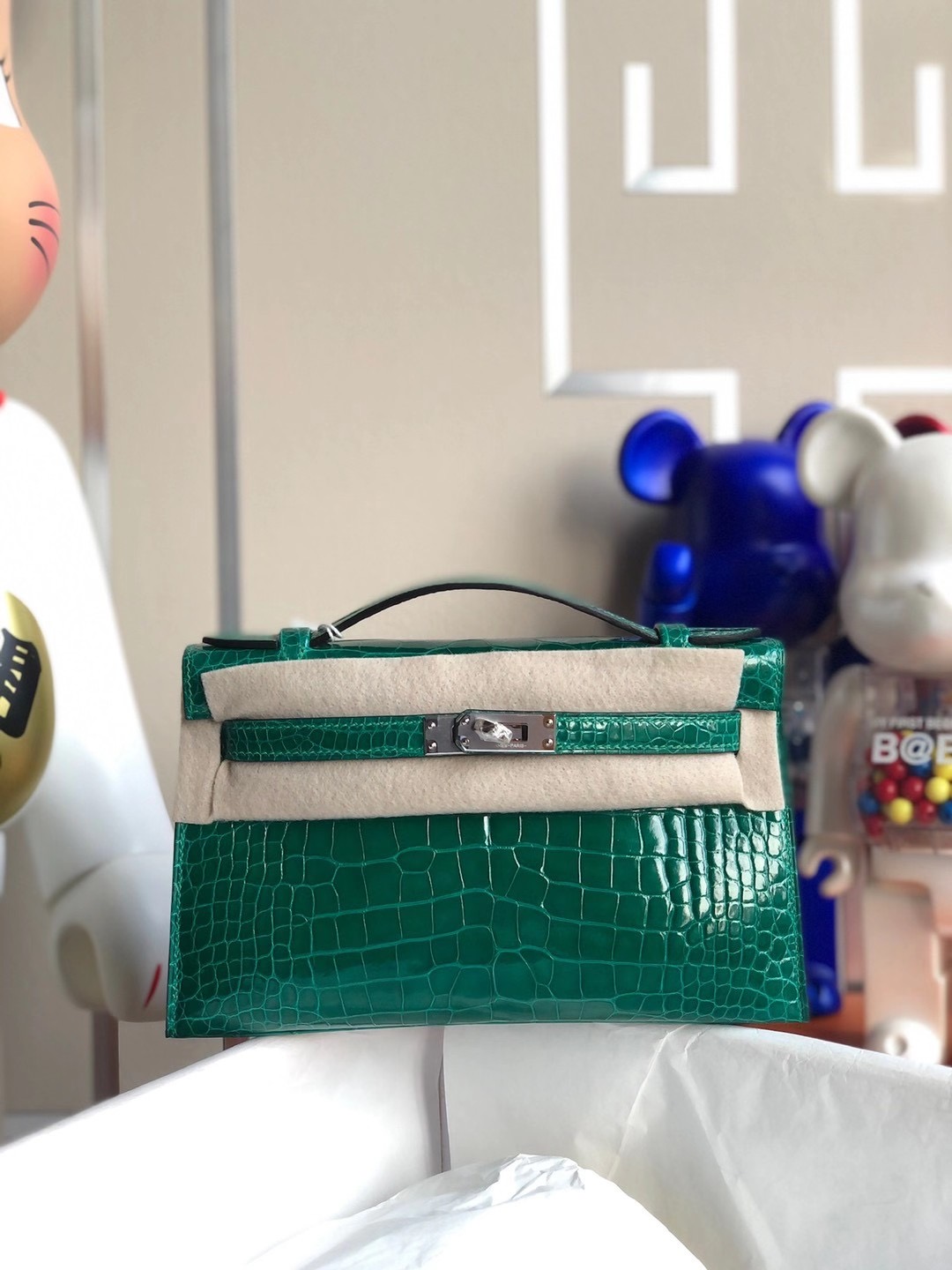 Hong Kong South Hermes MiniKelly Pochette 6Q Vert Emeraude Alligator Crocodile