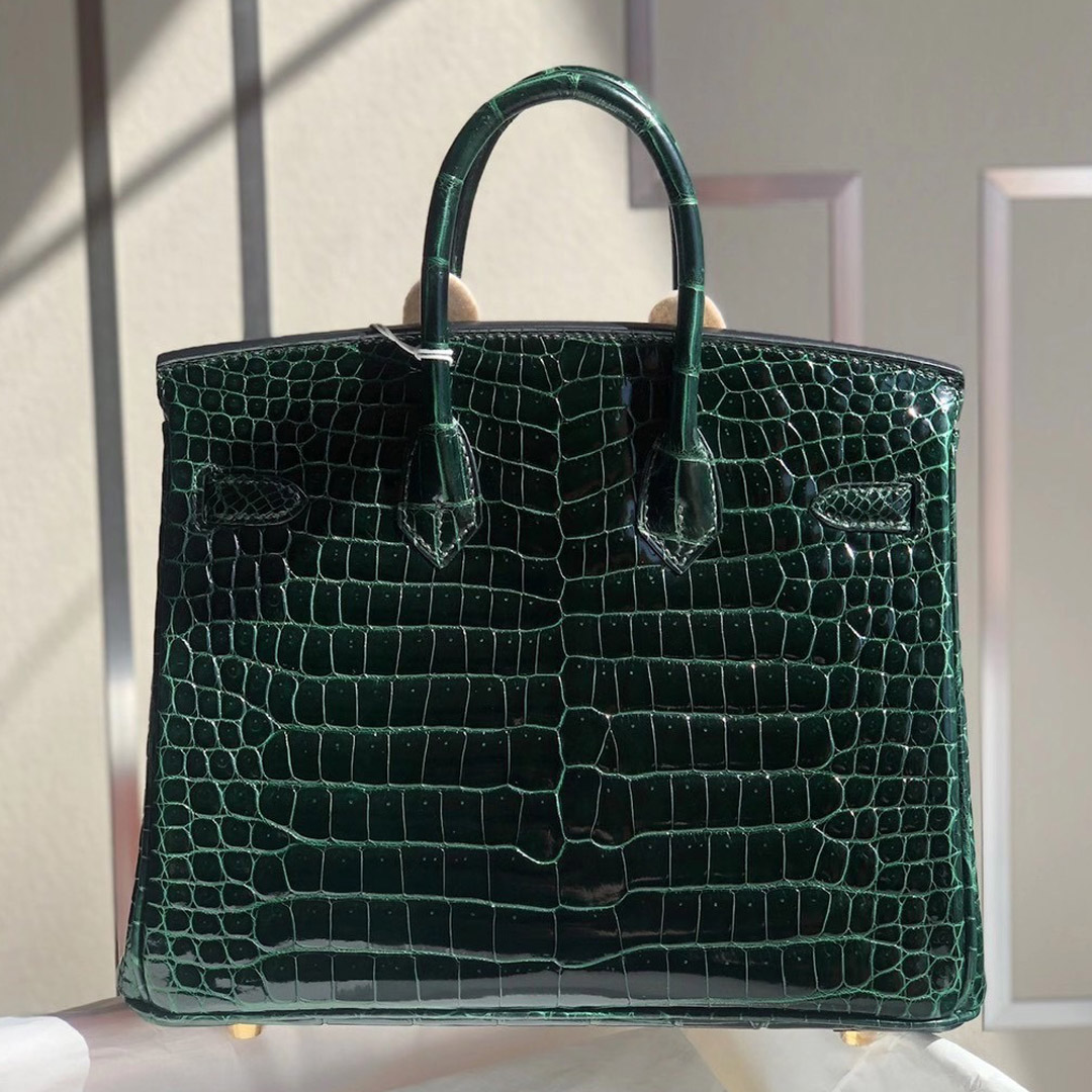 愛馬仕鉑金包價格 Hermes Birkin 25cm 倒V供珠灣鱷 Shiny Porosus Crocodile 67 Vert Fonce 祖母綠