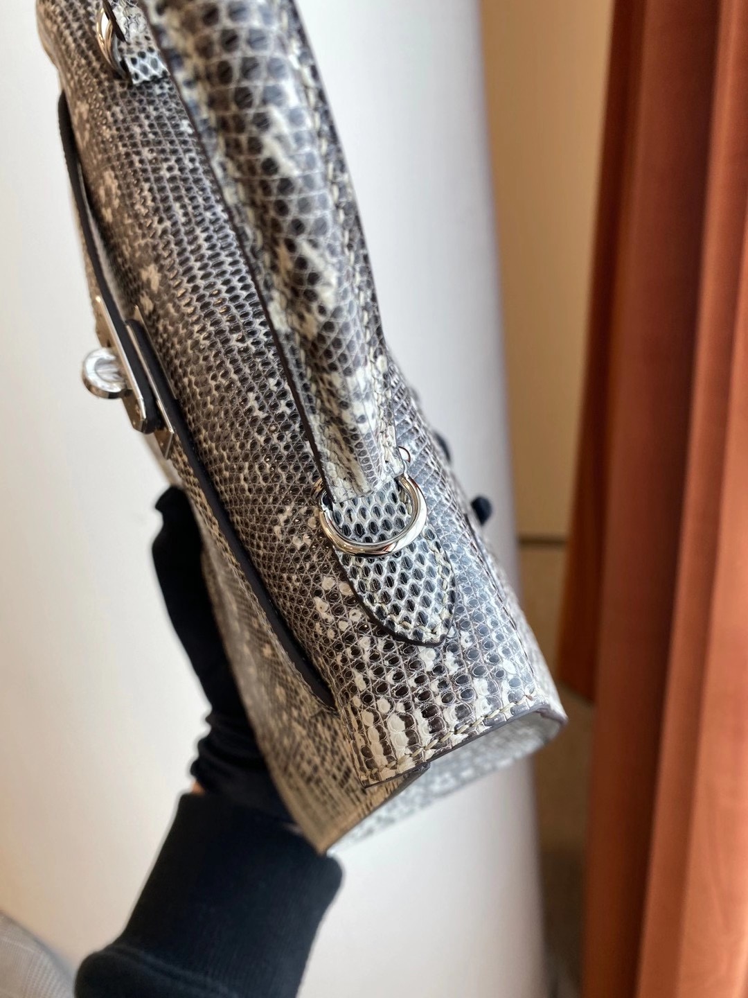 Hermès Ombre Shiny Varanus Salvator Lizard Kelly 25cm Palladium Hardware