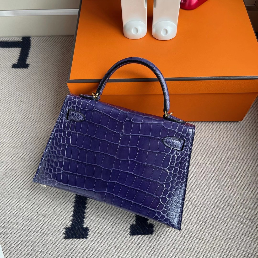 Hong Kong Hermes Kelly Mini 2代 美洲鱷魚 M3 墨水藍 Blue Encre Shiny Alligator Crocodile