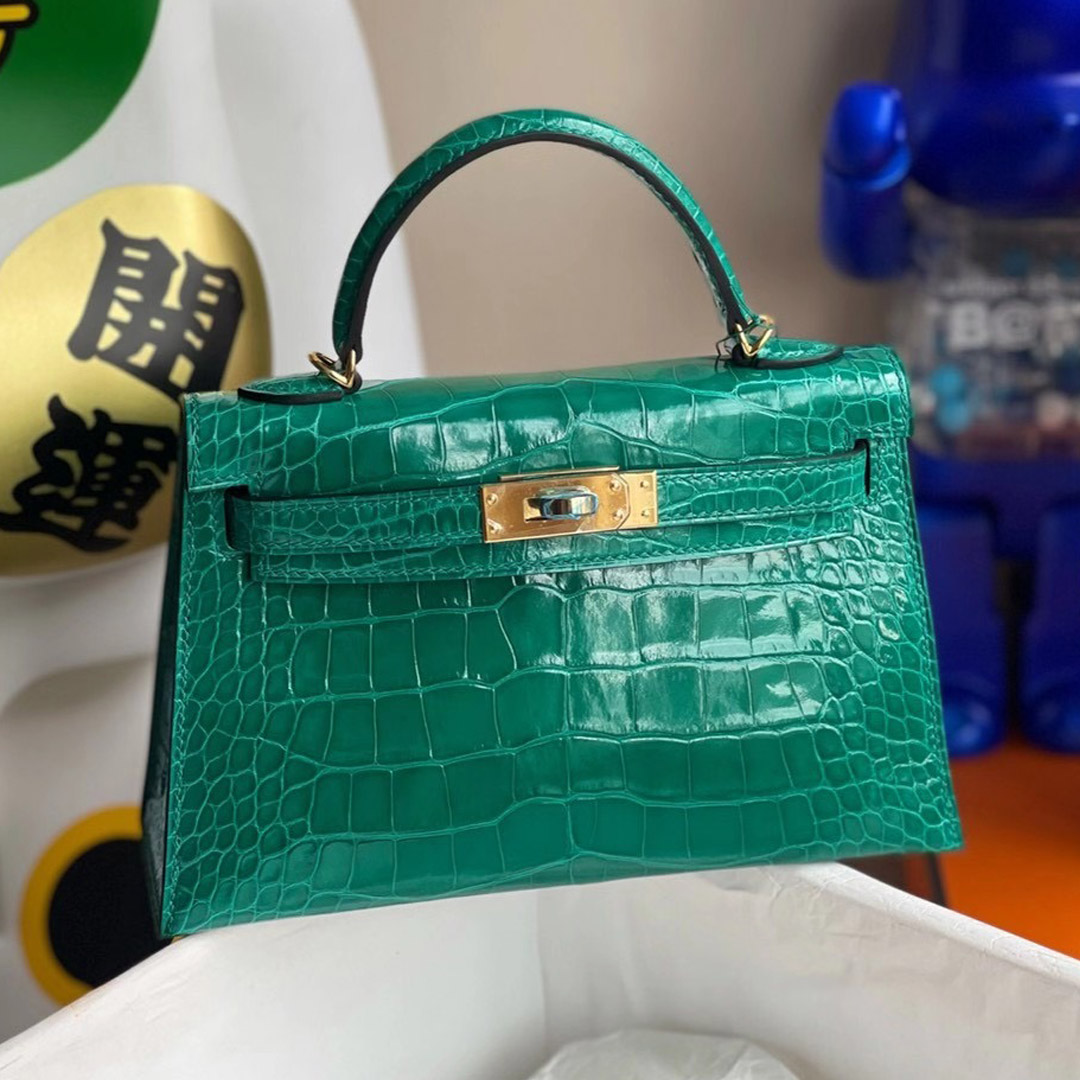 Hong Kong Hermes Kelly Mini 2代 6Q 翡翠綠 Vert Emeraude 亮面方塊 美洲鱷魚