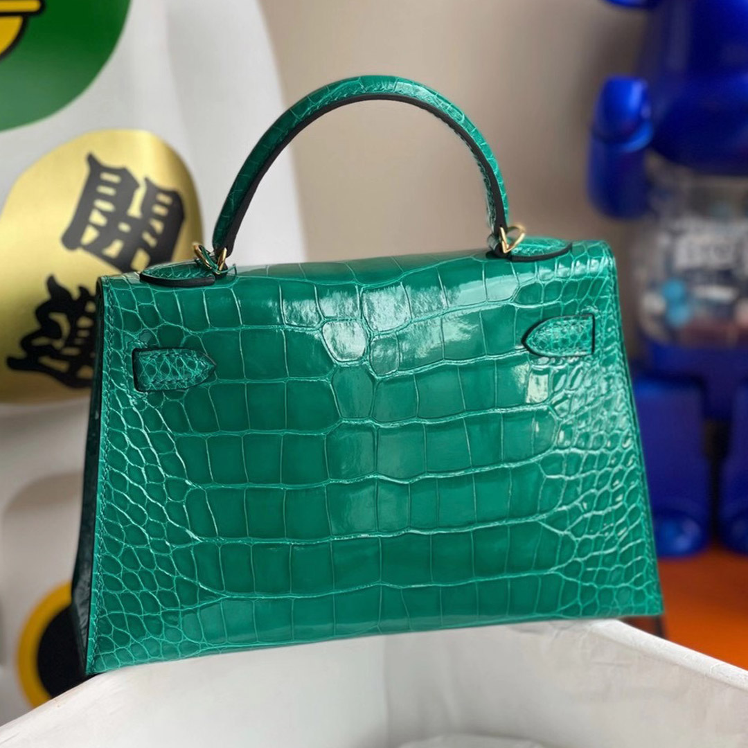 Hong Kong Hermes Kelly Mini 2代 6Q 翡翠綠 Vert Emeraude 亮面方塊 美洲鱷魚