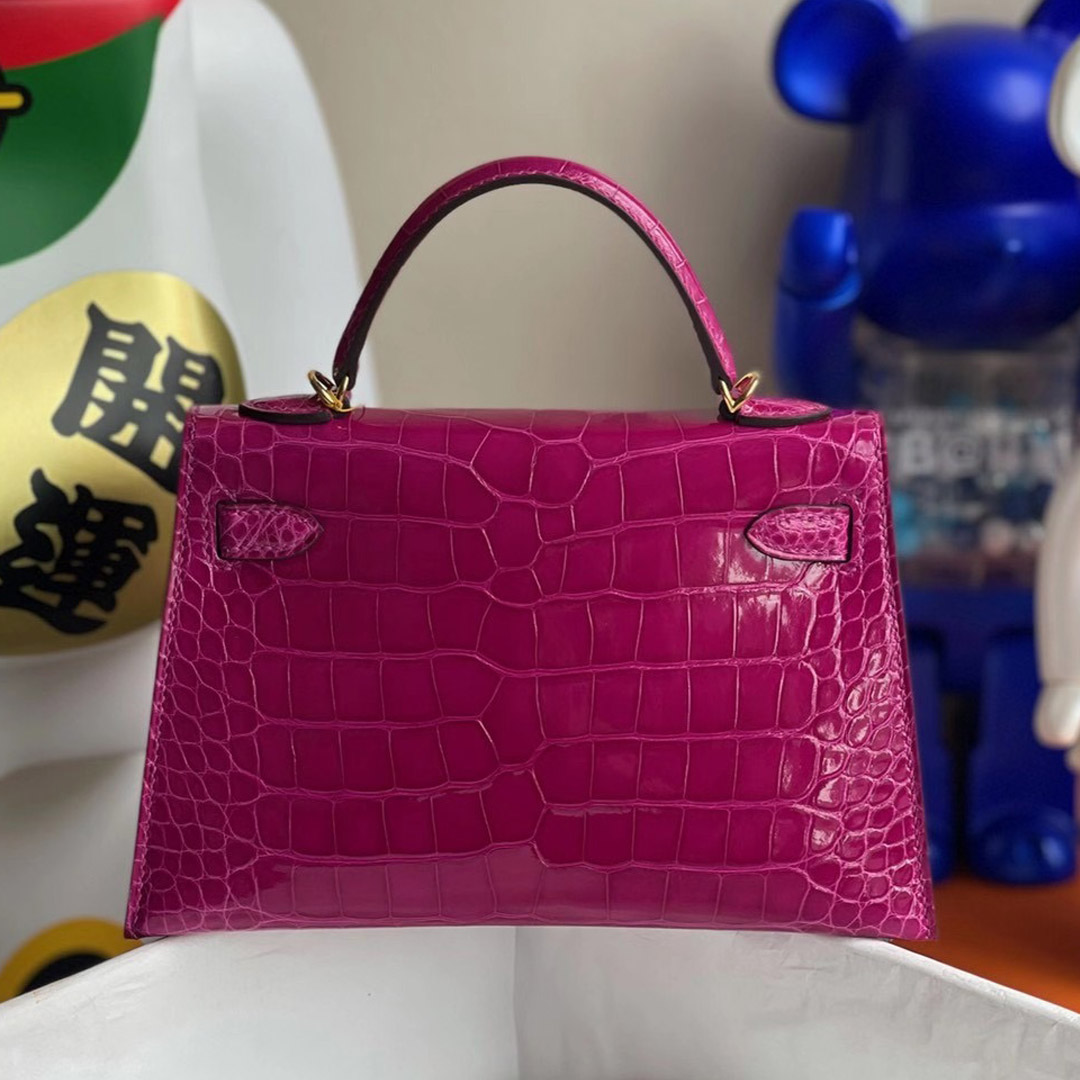 Hermes Kelly Mini 2代 J5 天方夜譚粉紫 Rose Sheheraradez 亮面方塊 美洲鱷魚