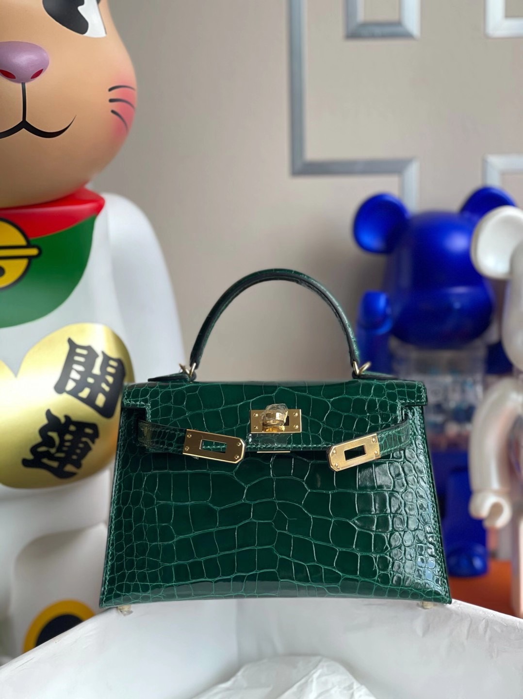 Hong Kong Hermes Kelly Mini 2代 CC67 祖母綠 Vert Fonce 亮面方塊 美洲鱷魚