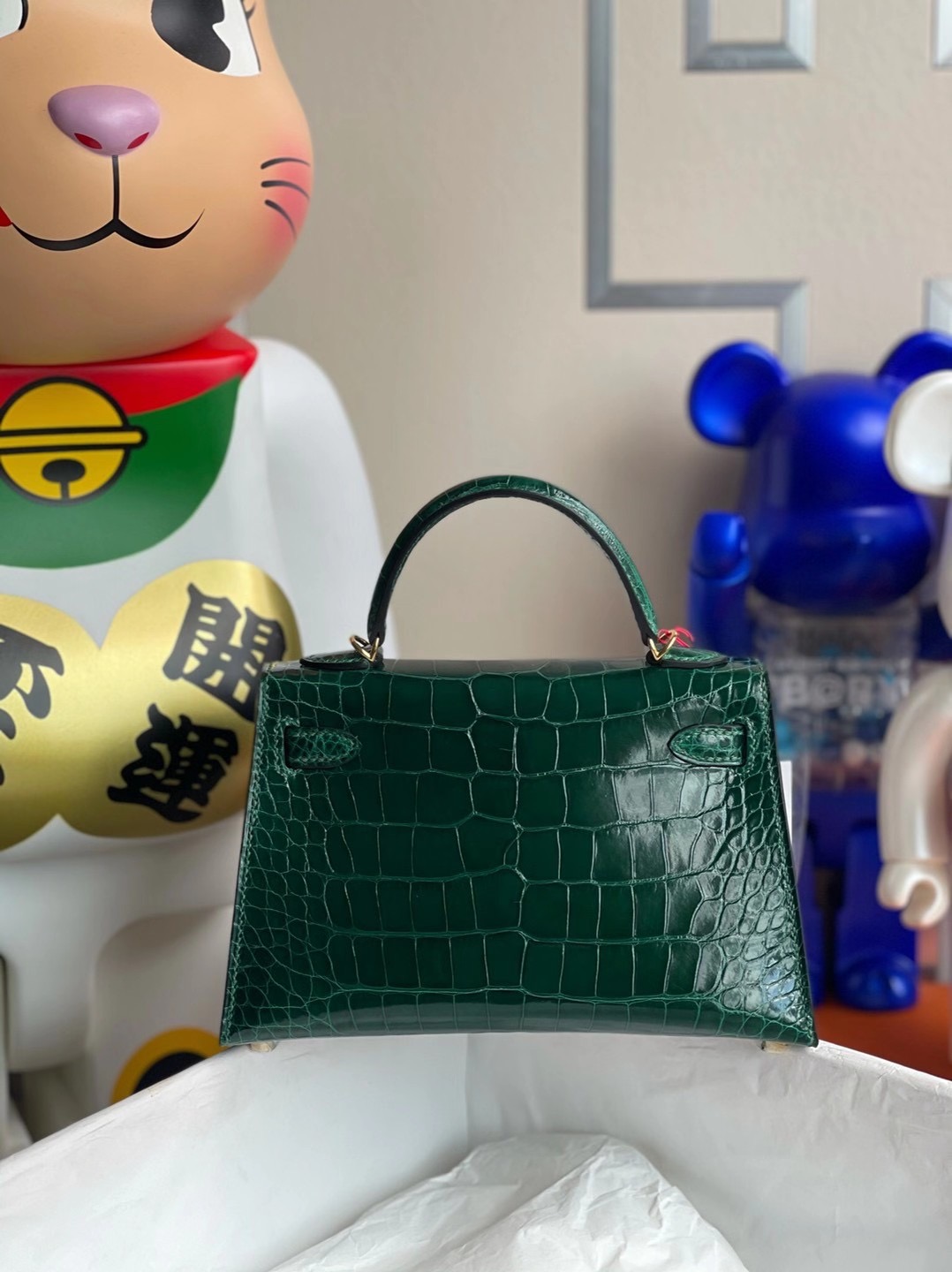 Hong Kong Hermes Kelly Mini 2代 CC67 祖母綠 Vert Fonce 亮面方塊 美洲鱷魚