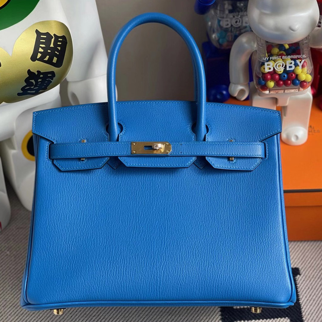 Hong Kong Hermes Birkin 30cm Chevre 7T Blue Electric 電光藍 內拼 Q5 Rose casaque