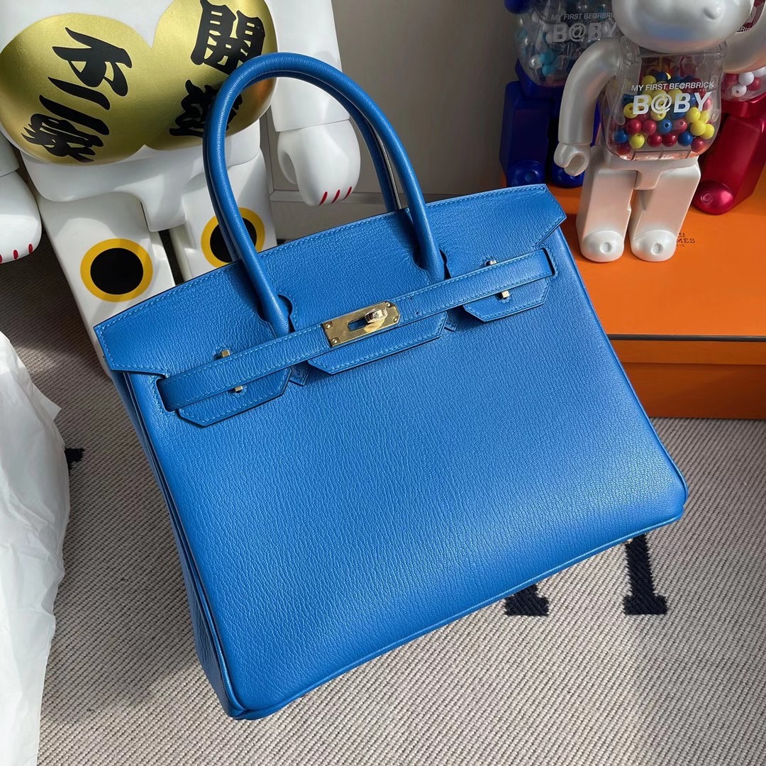 Hong Kong Hermes Birkin 30cm Chevre 7T Blue Electric 電光藍 內拼 Q5 Rose casaque