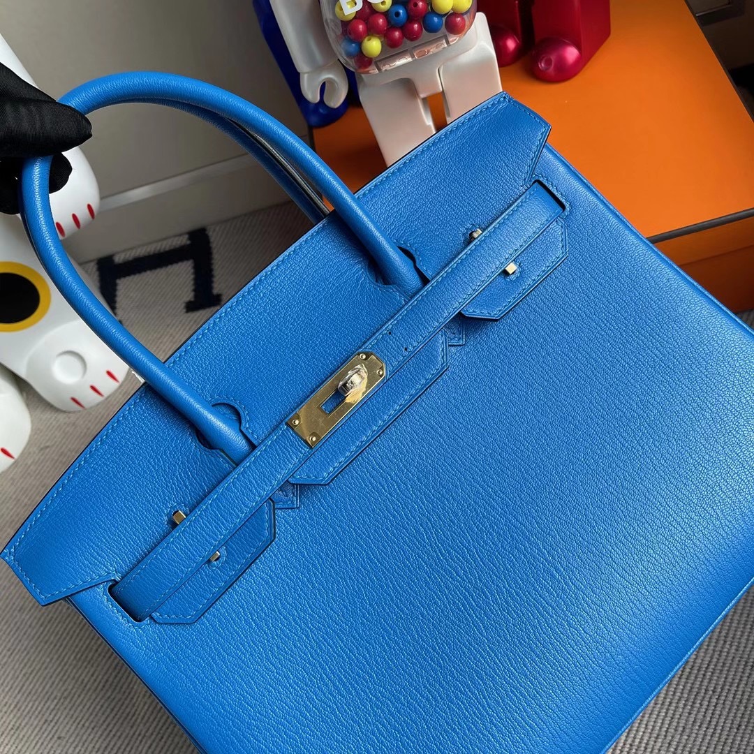 Hong Kong Hermes Birkin 30cm Chevre 7T Blue Electric 電光藍 內拼 Q5 Rose casaque