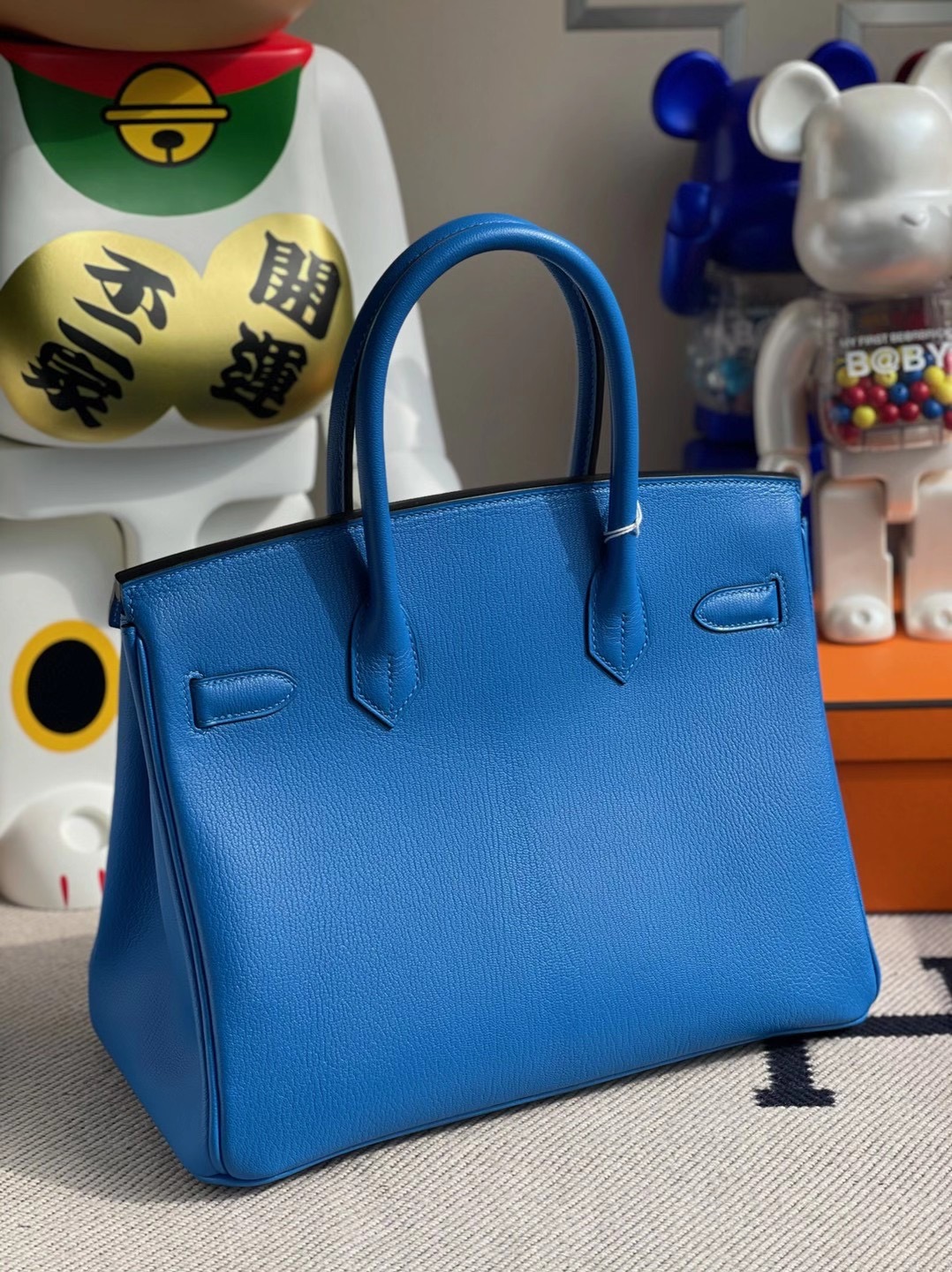 Hong Kong Hermes Birkin 30cm Chevre 7T Blue Electric 電光藍 內拼 Q5 Rose casaque