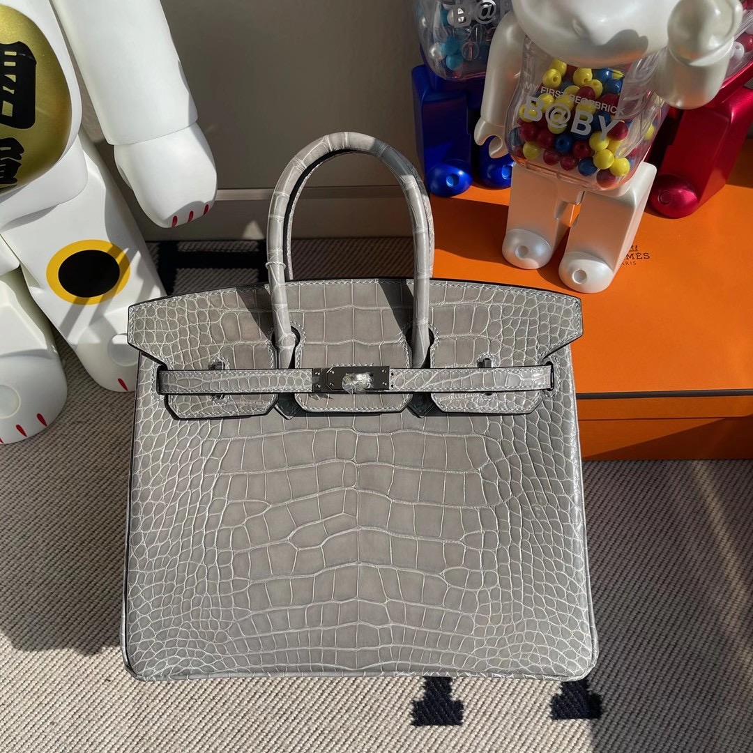 愛馬仕鉑金包價格及圖片 Hermes Birkin 25cm 95 Braise M8 Griss Asphalte 美洲鱷魚