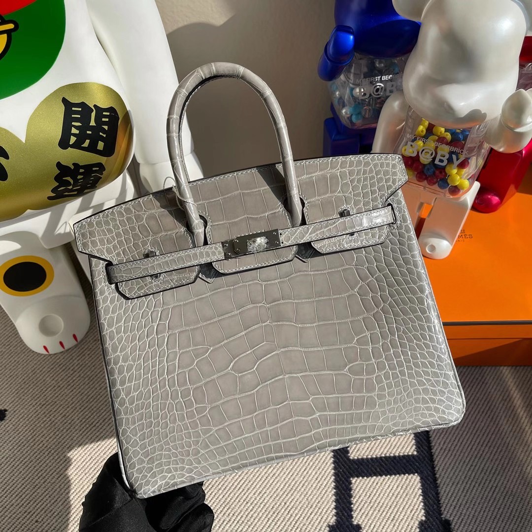 愛馬仕鉑金包價格及圖片 Hermes Birkin 25cm 95 Braise M8 Griss Asphalte 美洲鱷魚