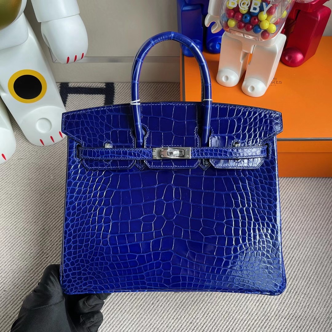 愛馬仕鉑金包價格及圖片 Hermes Birkin 25cm 1P Blue Colvert 7T Blue Electric 美洲鱷魚