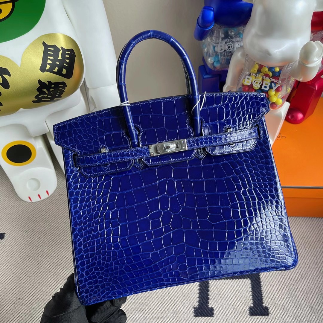 愛馬仕鉑金包價格及圖片 Hermes Birkin 25cm 1P Blue Colvert 7T Blue Electric 美洲鱷魚