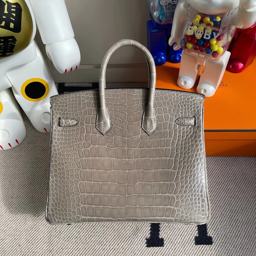 【爱马仕铂金包】hermes birkin 25 epsom 4Z 海鸥灰 银扣正品价格_铂金包Birkin epsom_58手工缝制