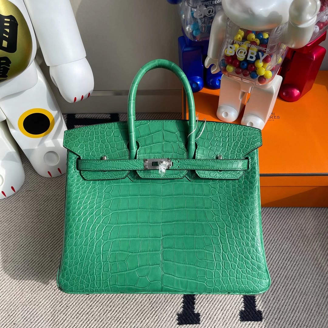 Hermes Birkin 25cm U4 Vert Verigo 7F Blue Paon 霧面方塊美洲鱷魚