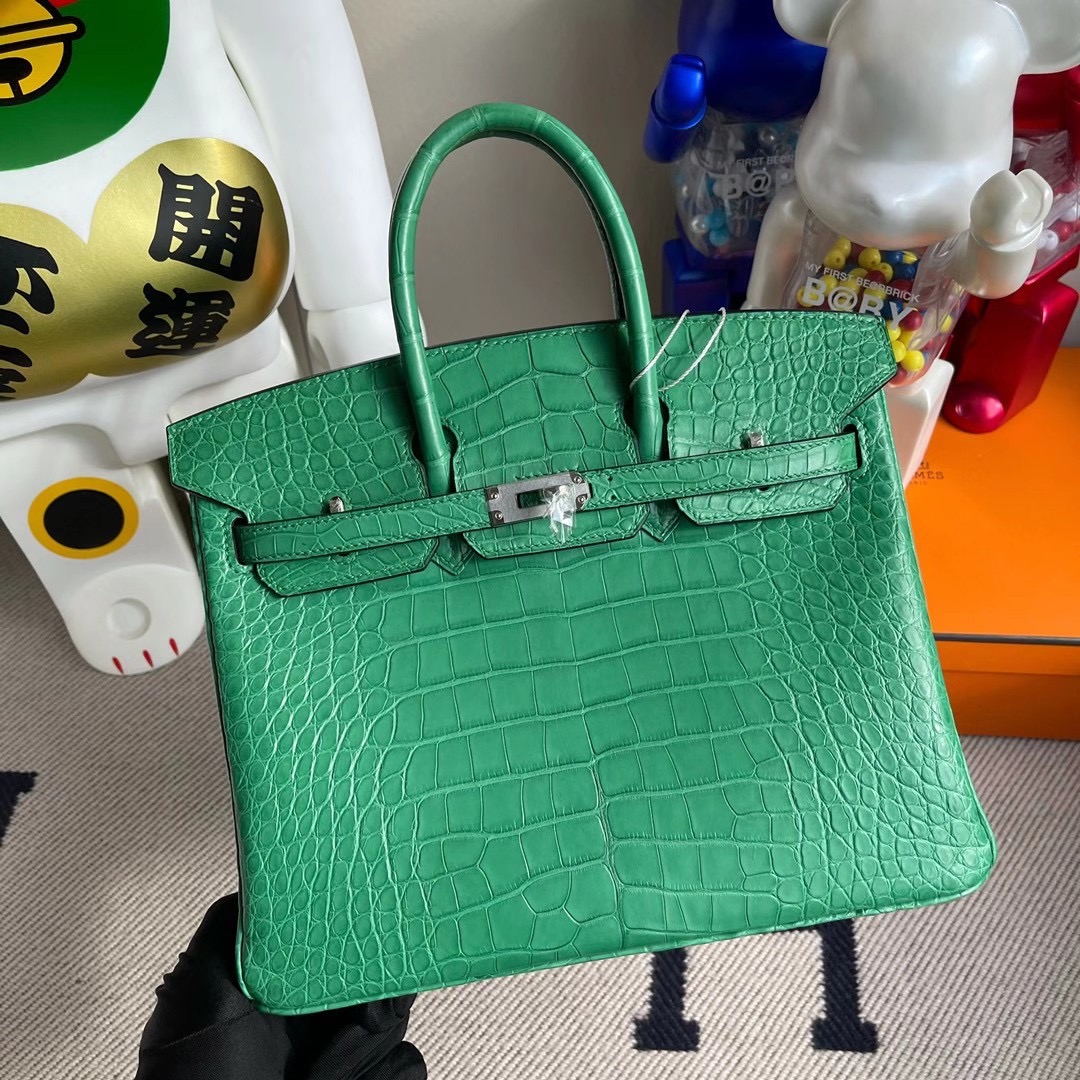 Hermes Birkin 25cm U4 Vert Verigo 7F Blue Paon 霧面方塊美洲鱷魚