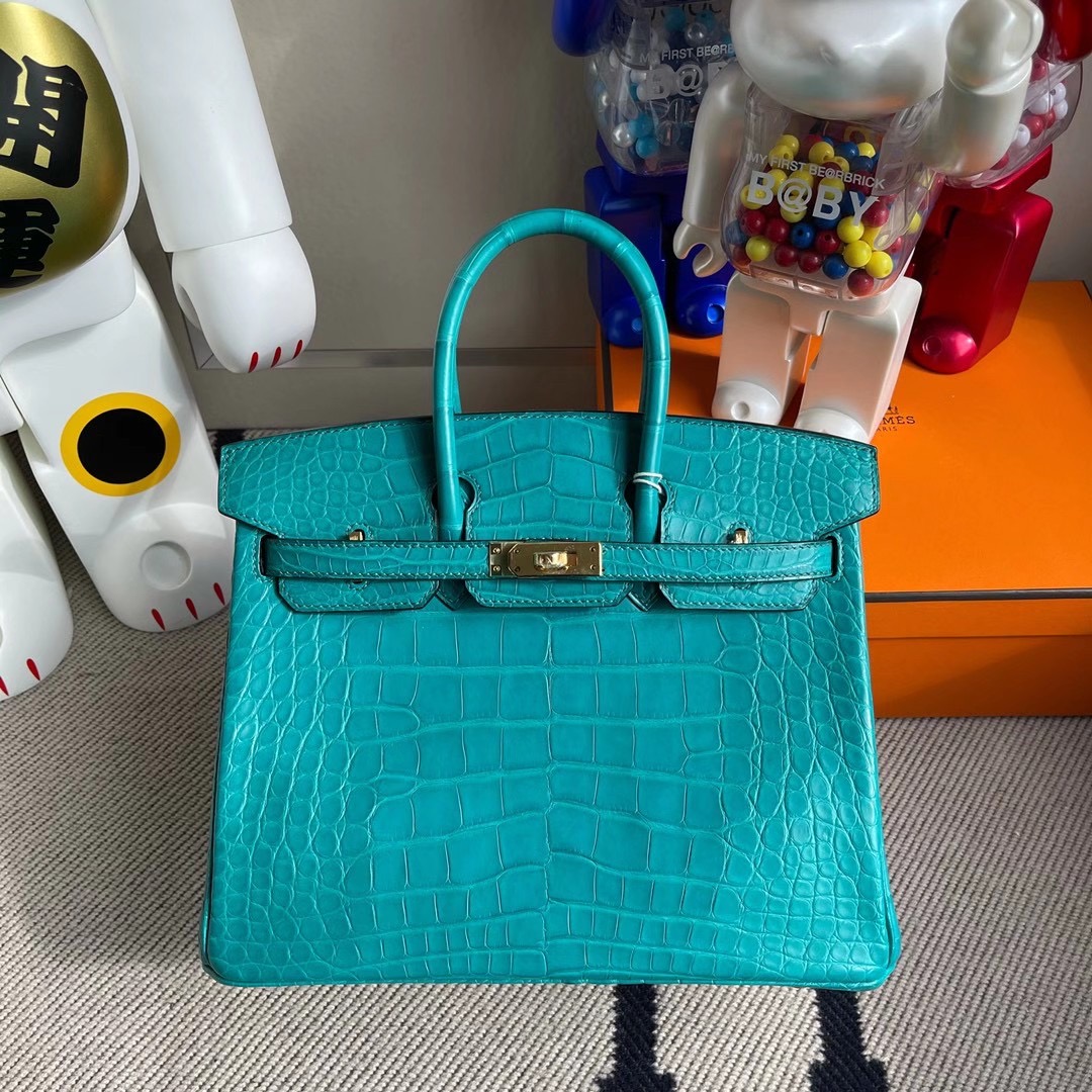 Hermes Birkin 25cm U4 Vert Verigo 7F Blue Paon 霧面方塊美洲鱷魚