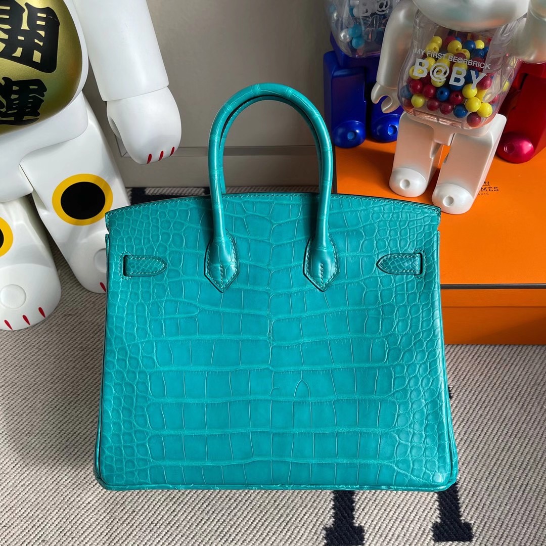 Hermes Birkin 25cm U4 Vert Verigo 7F Blue Paon 霧面方塊美洲鱷魚