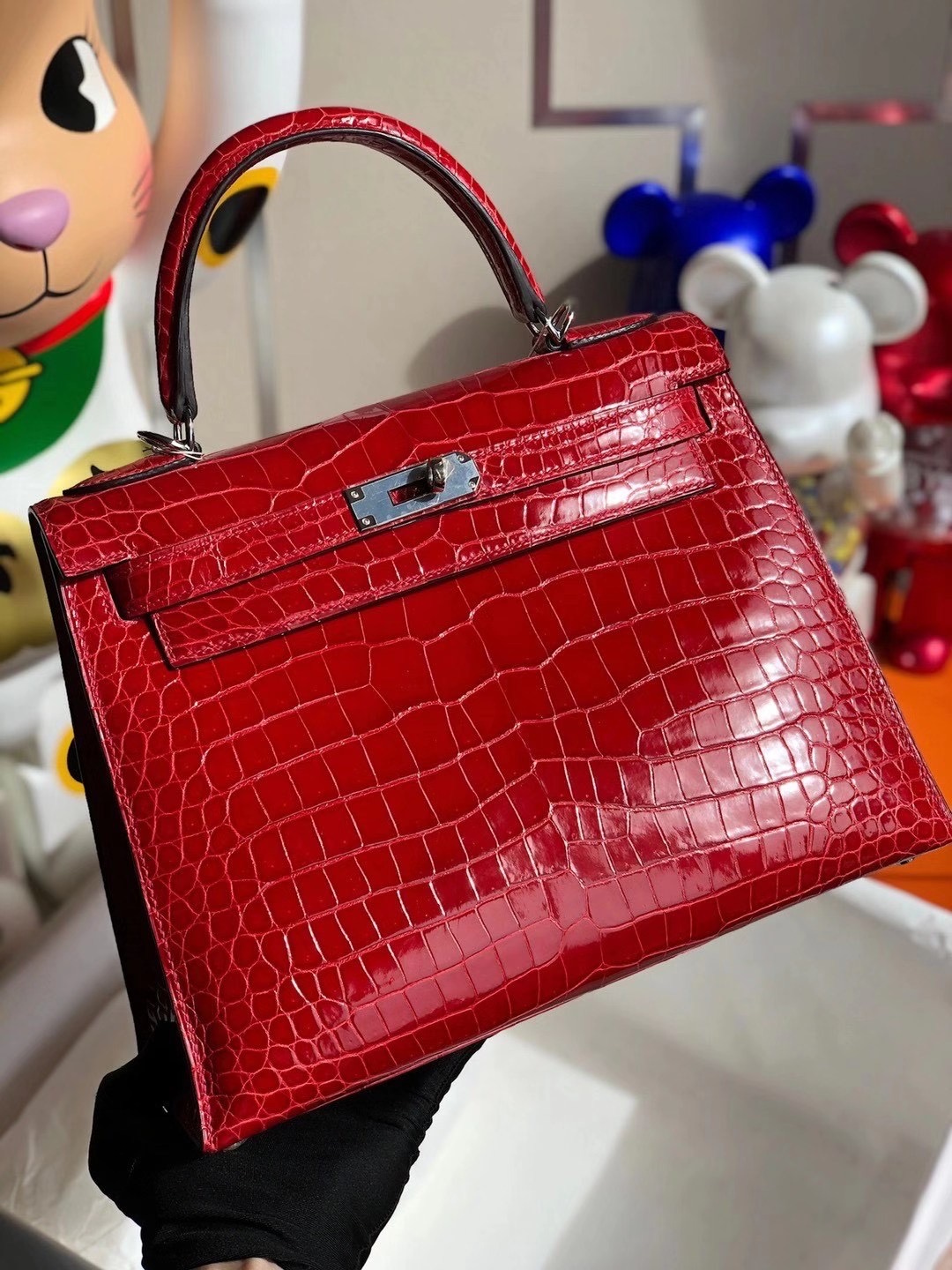 Hermes Kelly 28cm 95 Braise 法拉利紅 Shiny Porosus Crocodile 亮面倒V 澳洲灣鱷