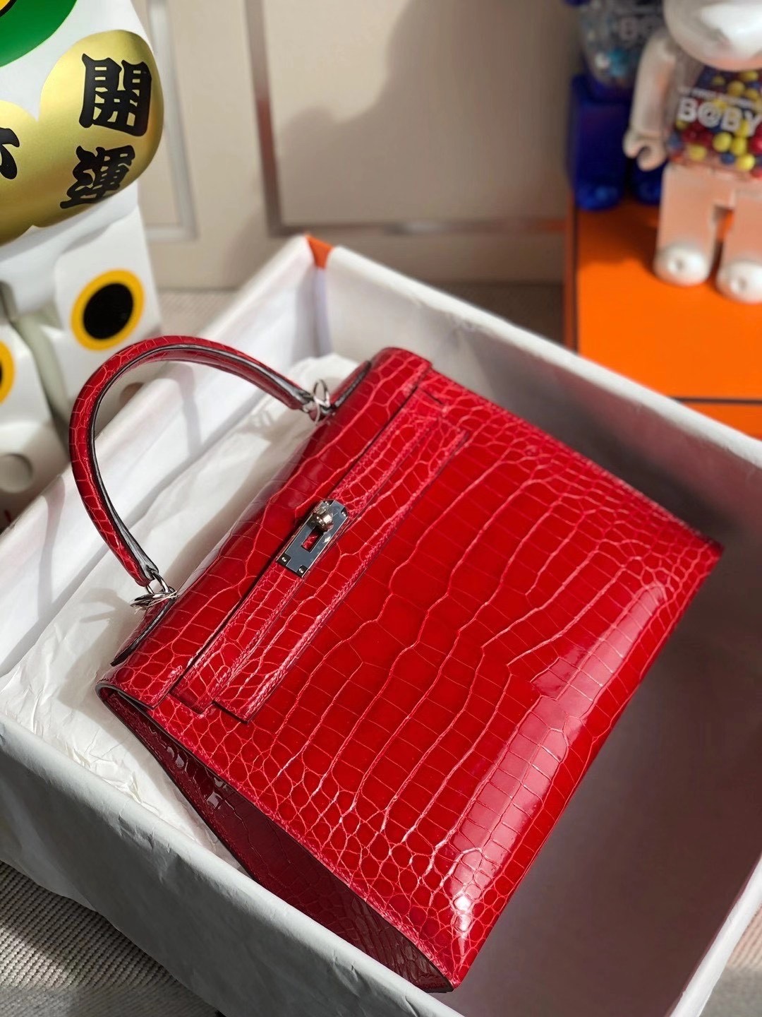 Hermes Kelly 28cm 95 Braise 法拉利紅 Shiny Porosus Crocodile 亮面倒V 澳洲灣鱷