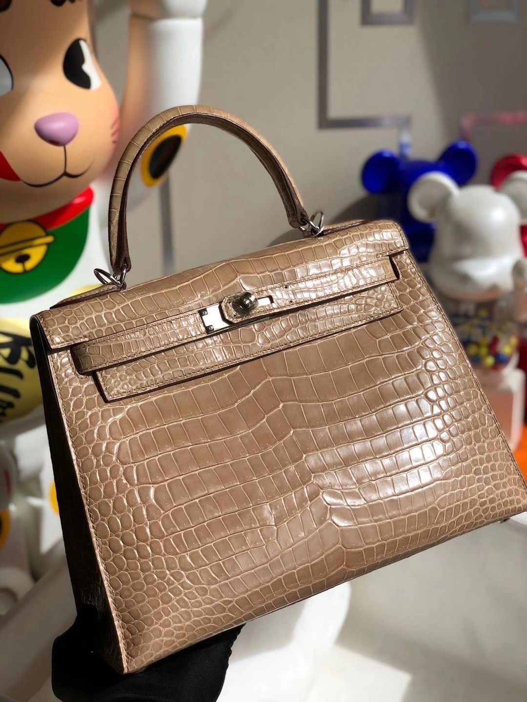 Hermes Kelly 28cm 14 Beige 杏色 Shiny Porosus Crocodile 亮面倒V 澳洲灣鱷