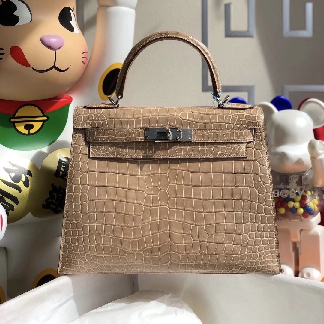 Hermes Kelly 28cm 14 Beige 杏色 Shiny Porosus Crocodile 亮面倒V 澳洲灣鱷