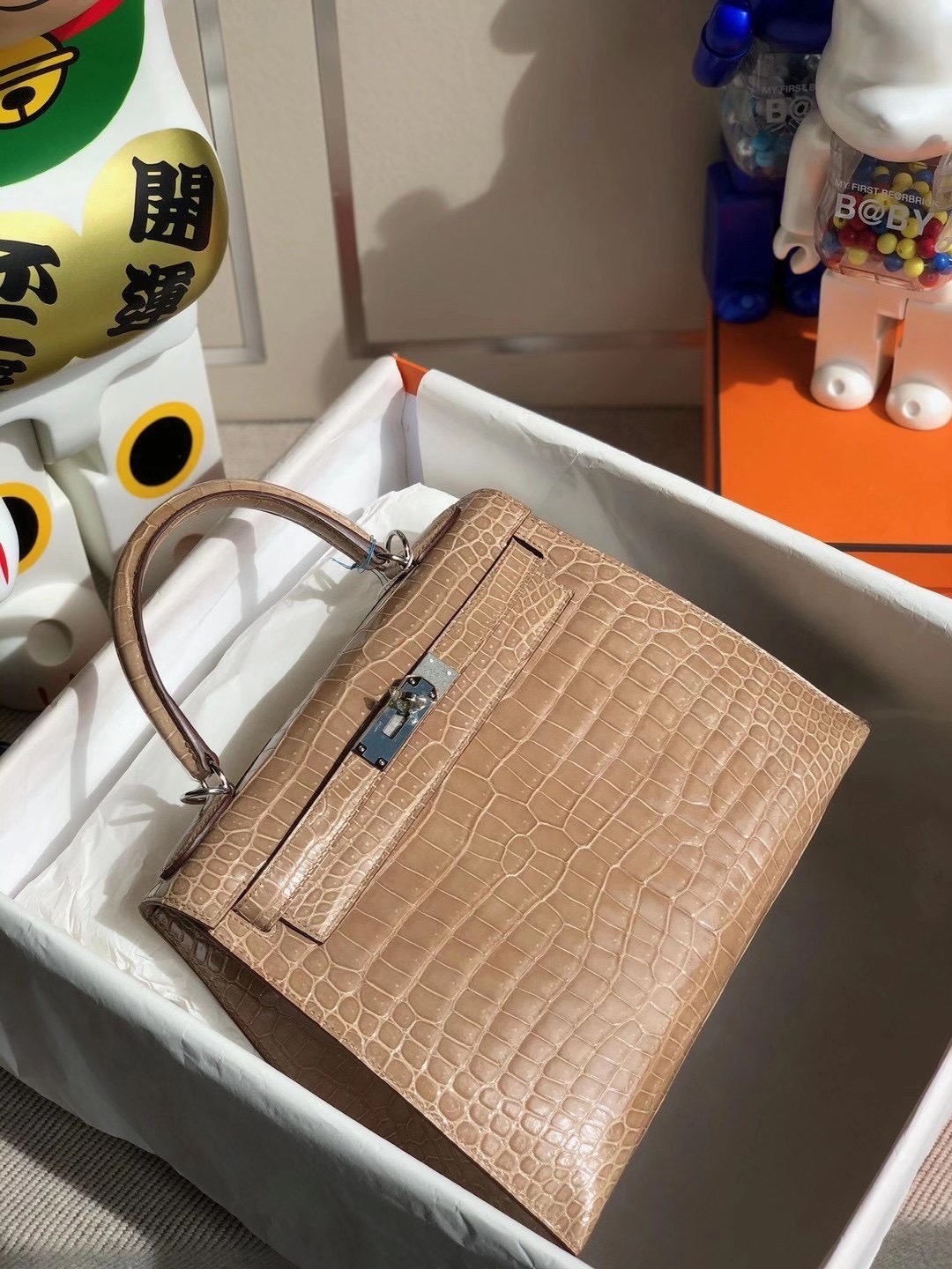 Hermes Kelly 28cm 14 Beige 杏色 Shiny Porosus Crocodile 亮面倒V 澳洲灣鱷