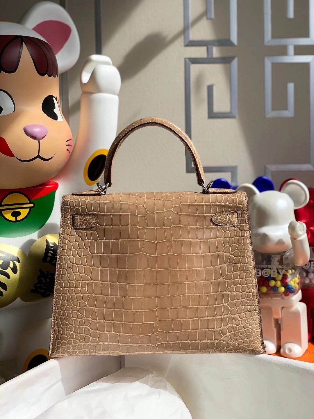 Hermes Kelly 28cm 14 Beige 杏色 Shiny Porosus Crocodile 亮面倒V 澳洲灣鱷