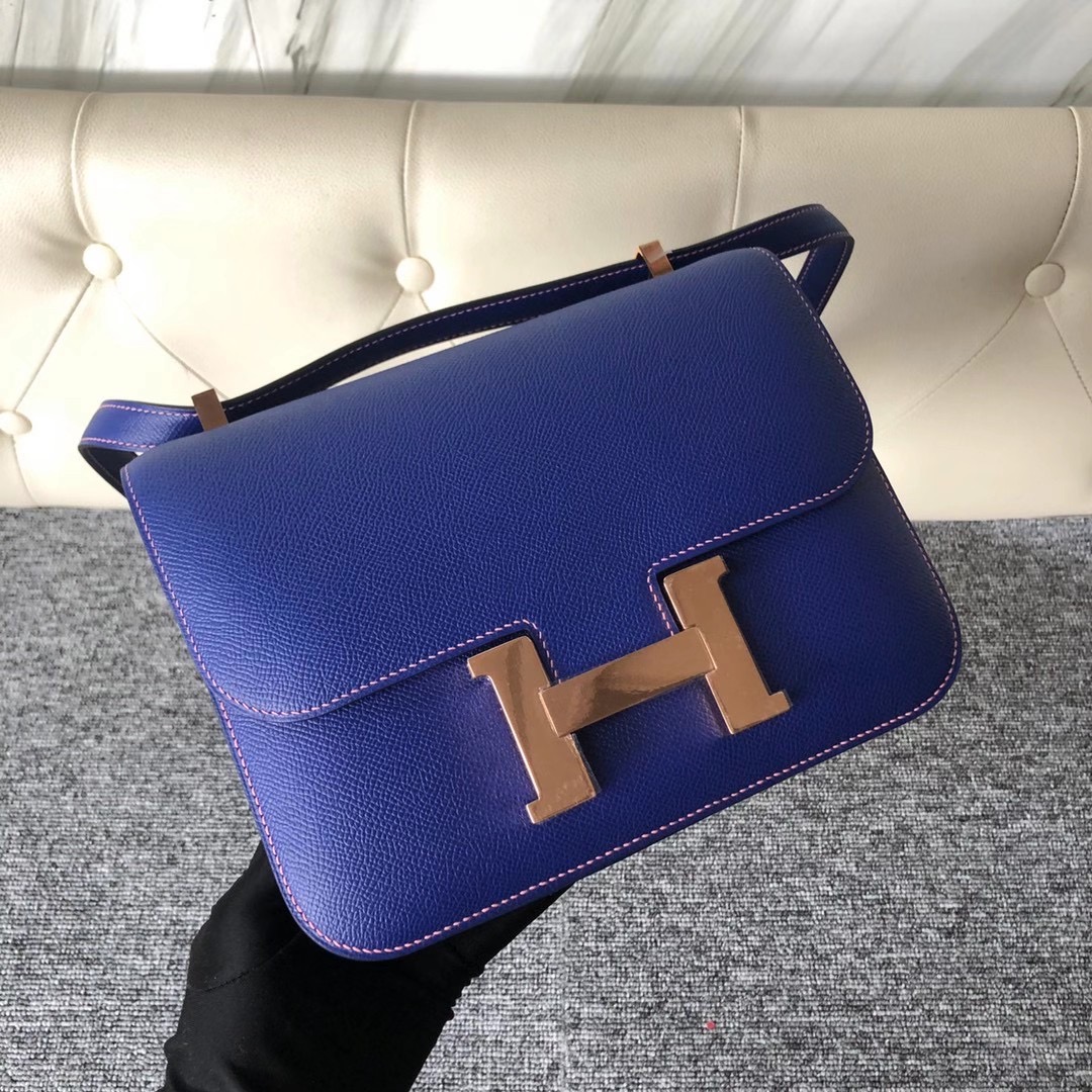 Hermes Constance 24cm Epsom 7T Blue electric內拼1Q Rose Confetti