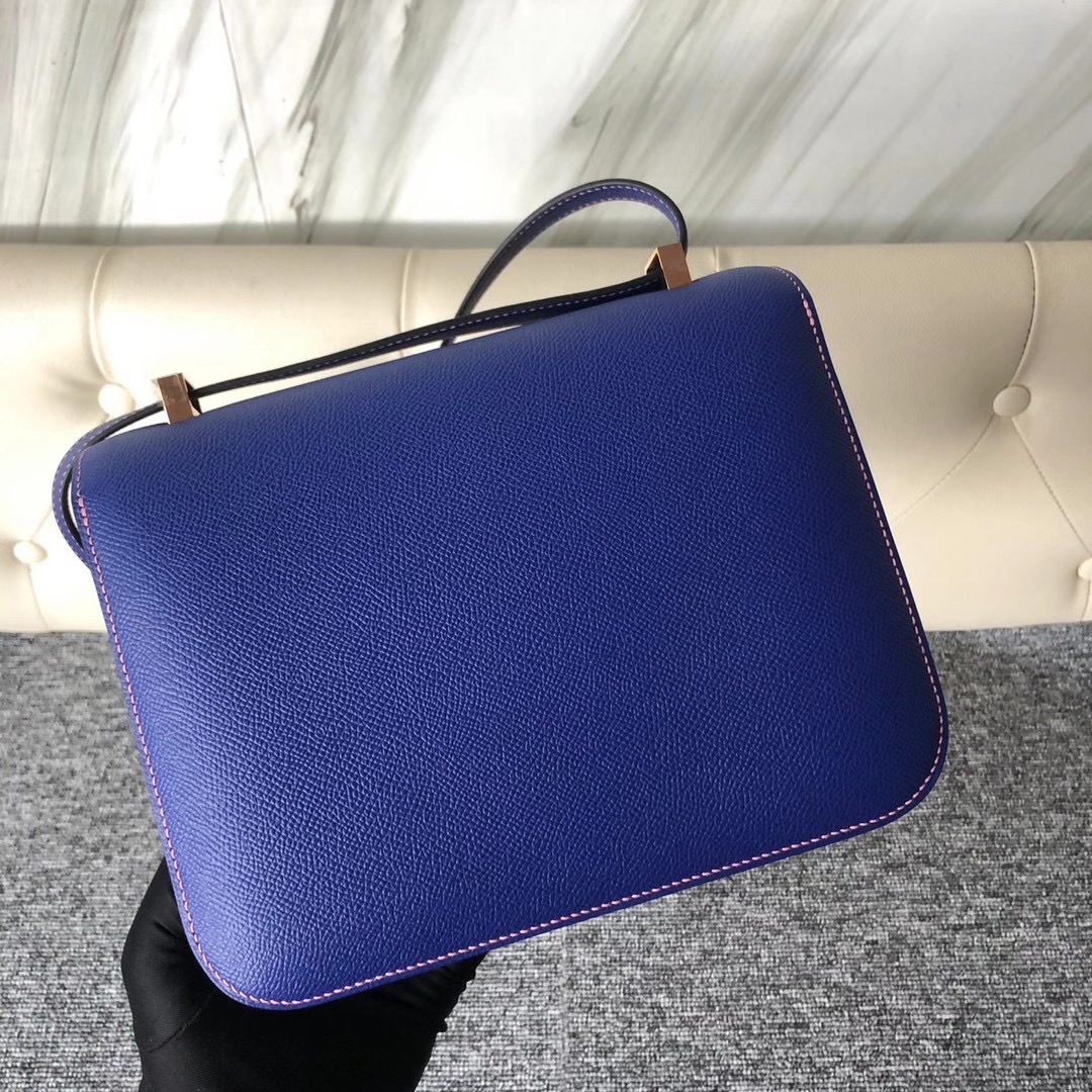 Hermes Constance 24cm Epsom 7T Blue electric內拼1Q Rose Confetti