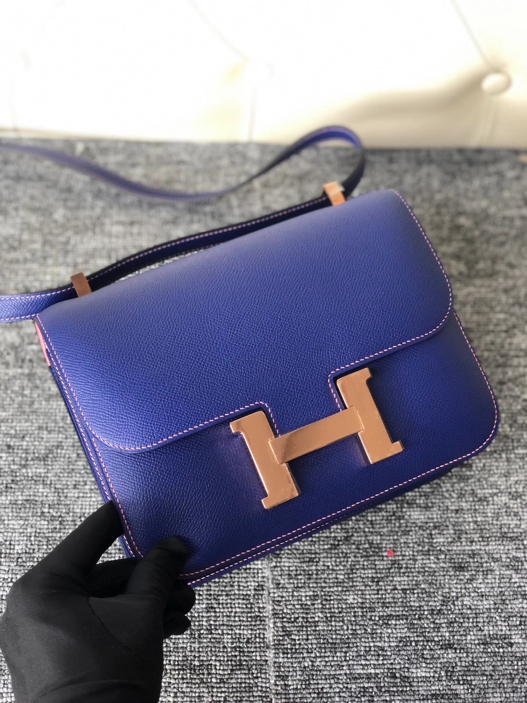 Hermes Constance 24cm Epsom 7T Blue electric內拼1Q Rose Confetti