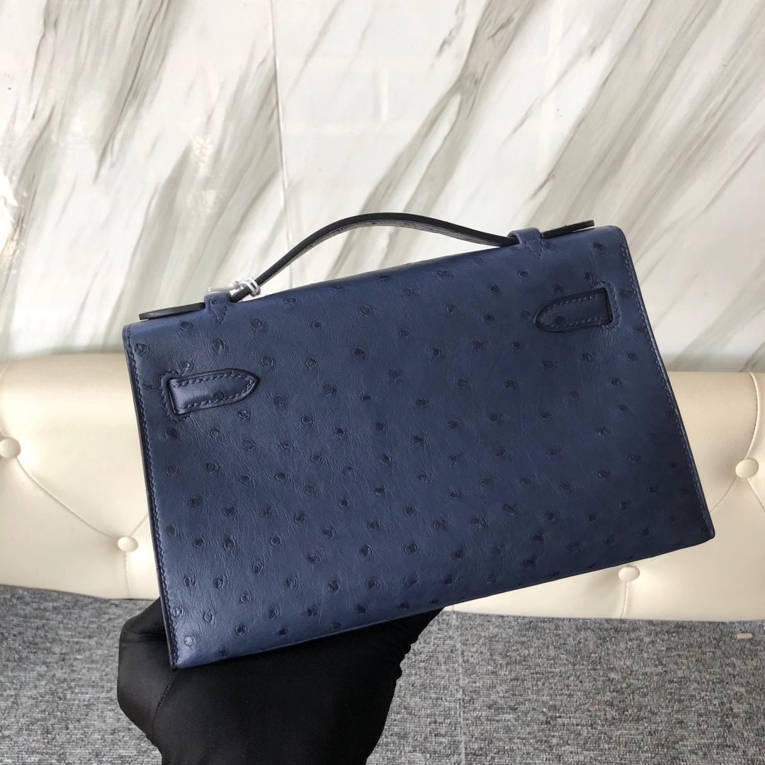 臺北市內湖區愛馬仕 Hermes kelly mini pochette Ostrich 7L Blue de 馬耳他藍