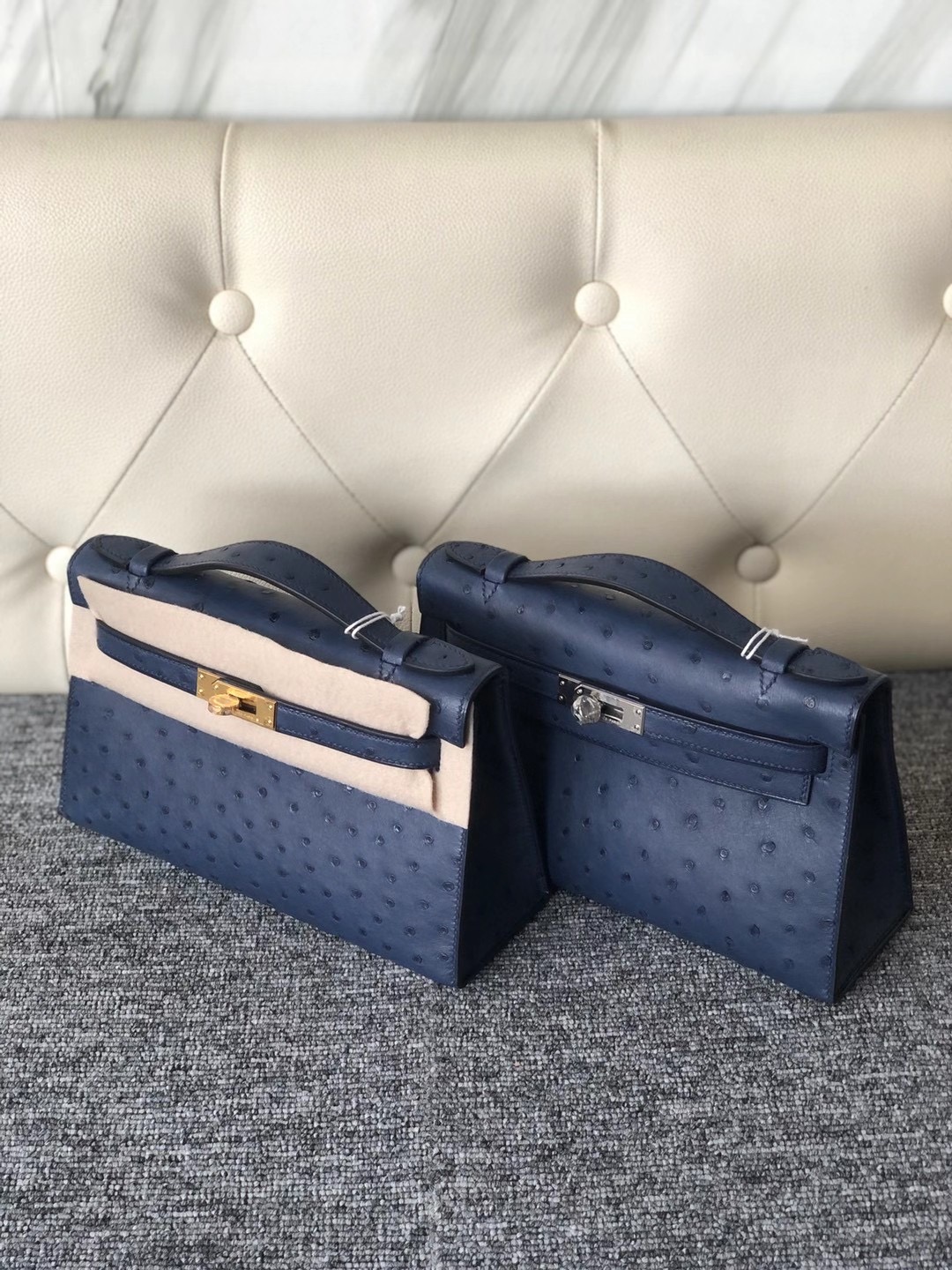 臺北市內湖區愛馬仕 Hermes kelly mini pochette Ostrich 7L Blue de 馬耳他藍