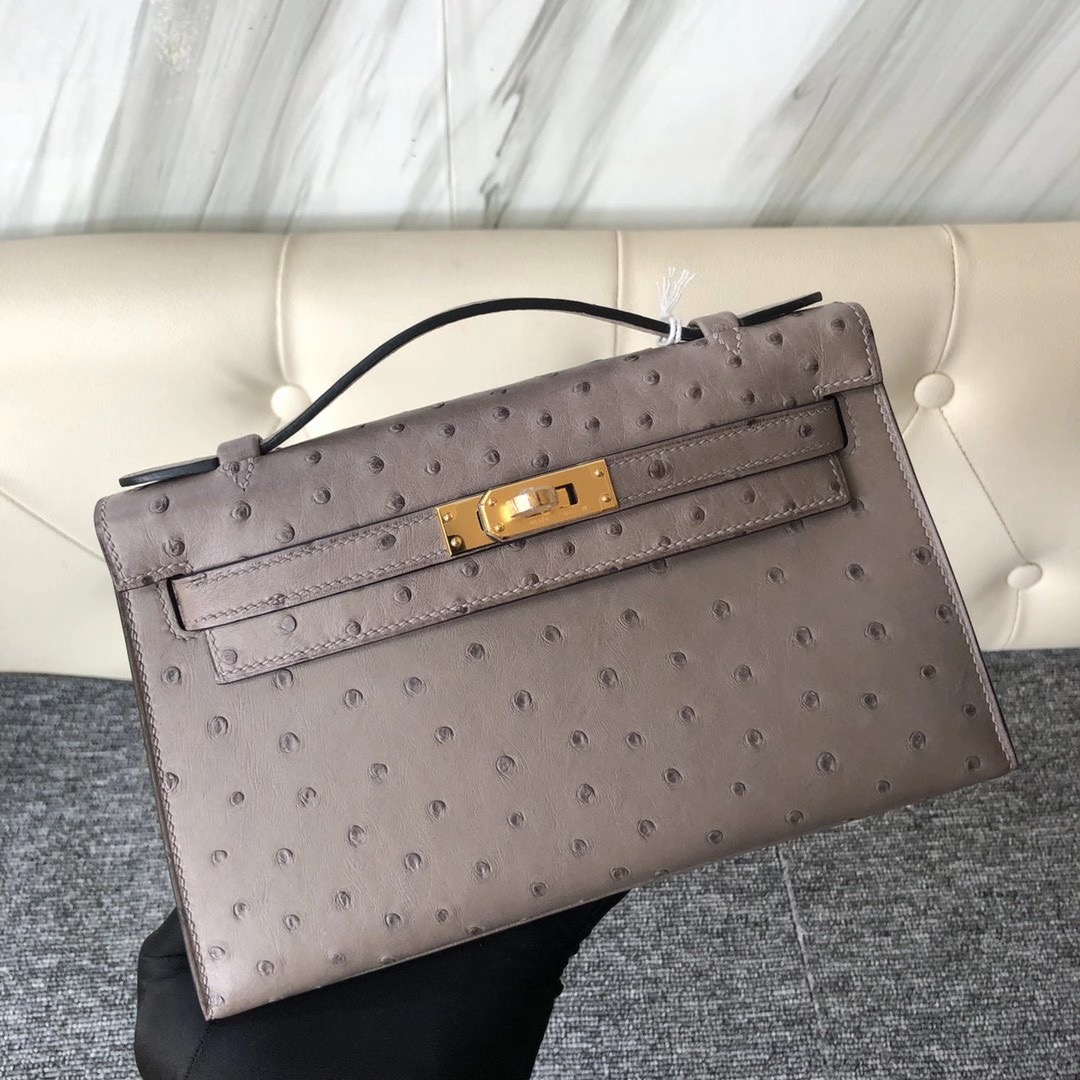 臺北市南港區 Hermes Kelly Mini pochette Ostrich M8 Griss Asphalte Phw