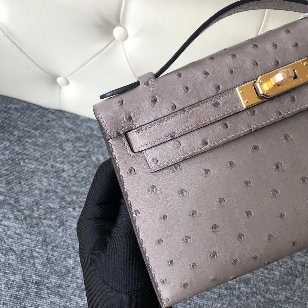 臺北市南港區 Hermes Kelly Mini pochette Ostrich M8 Griss Asphalte Phw