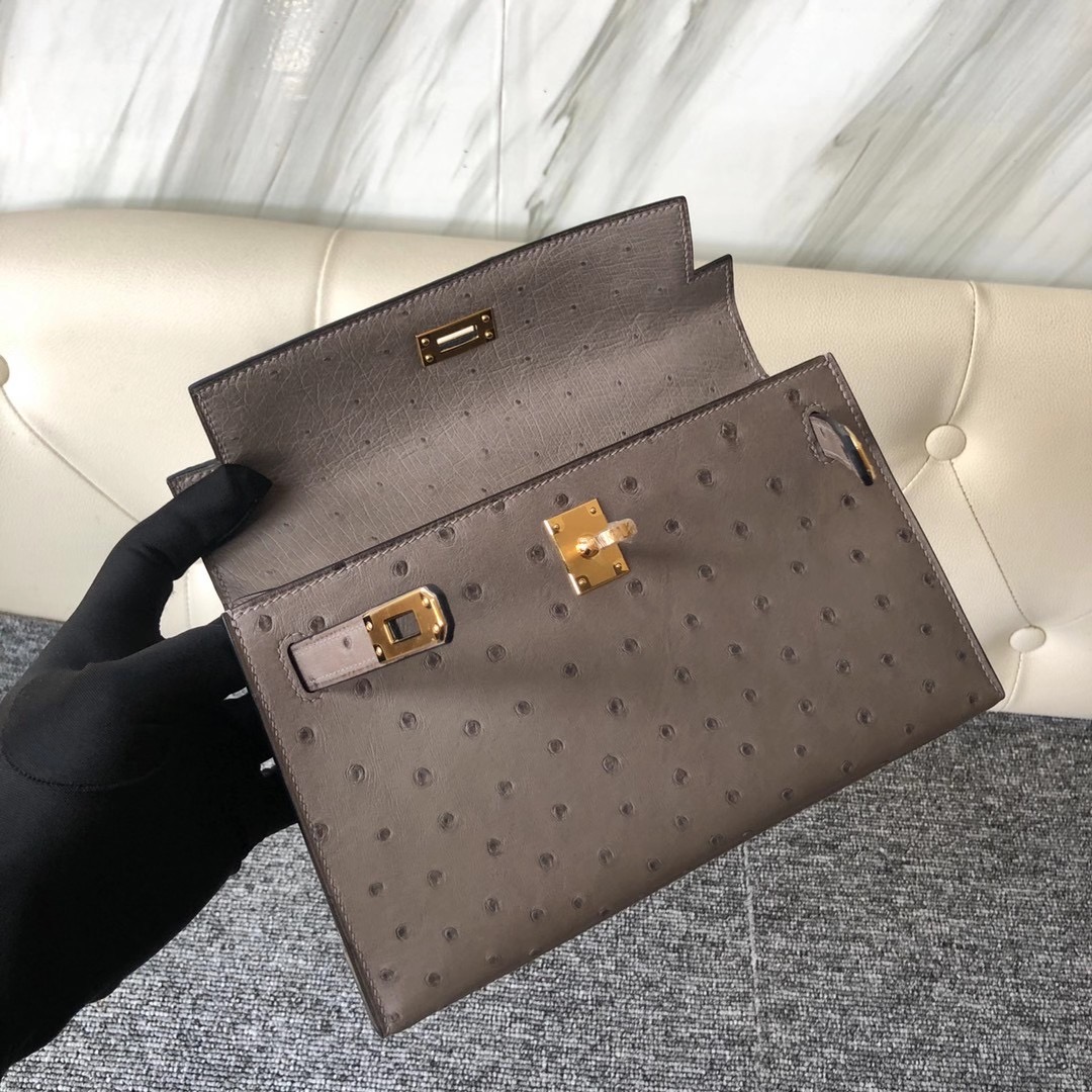 臺北市南港區 Hermes Kelly Mini pochette Ostrich M8 Griss Asphalte Phw