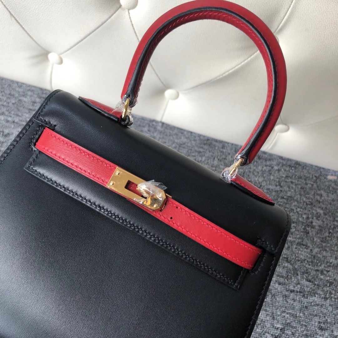 Taiwan Hermes kelly 20cm 大耳朵 BOX 89 Noir 拼色 Q5 Rose casaque 國旗紅