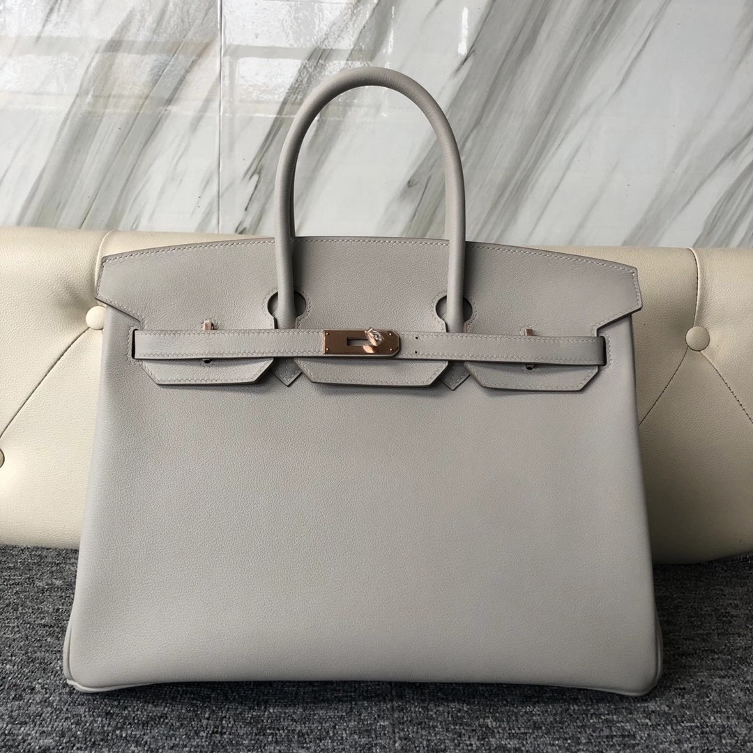 Taiwan Hermes Handbag Birkin 35cm Evercolor 80 Gris Perle 珍珠灰