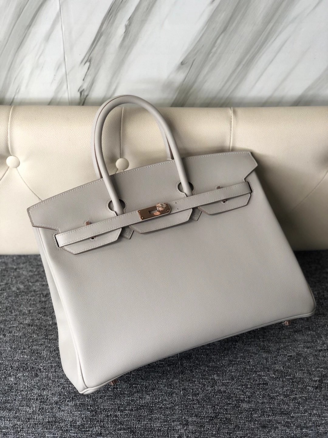 Taiwan Hermes Handbag Birkin 35cm Evercolor 80 Gris Perle 珍珠灰