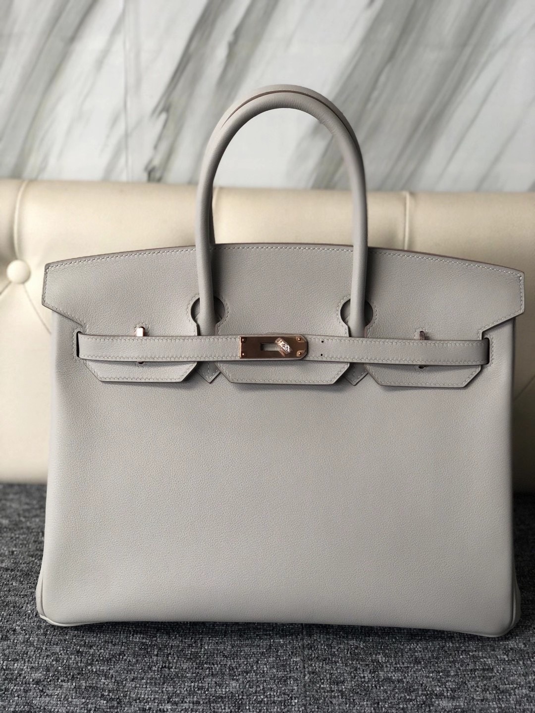 Taiwan Hermes Handbag Birkin 35cm Evercolor 80 Gris Perle 珍珠灰