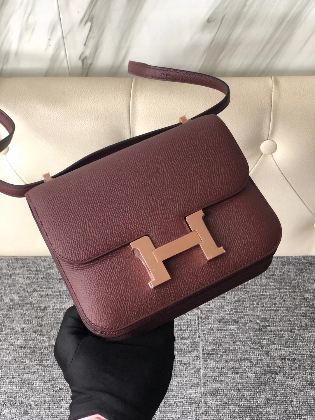 Taiwan Hermes Constance 19cm 57 Bordeaux 波爾多酒紅 Epsom 玫瑰金扣