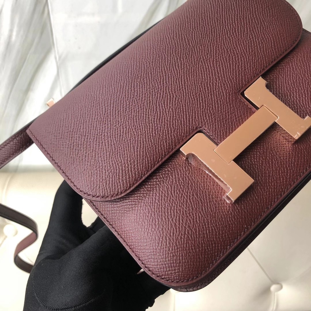 Taiwan Hermes Constance 19cm 57 Bordeaux 波爾多酒紅 Epsom 玫瑰金扣